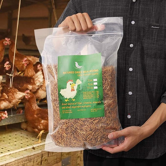 Non-GMO Dried Mealworms,5LB 100% Natural Large Size No Moisture,Treats for Birds Chickens Hedgehog Hamster Fish Reptile Turtles (Wrong Packing Label Used)