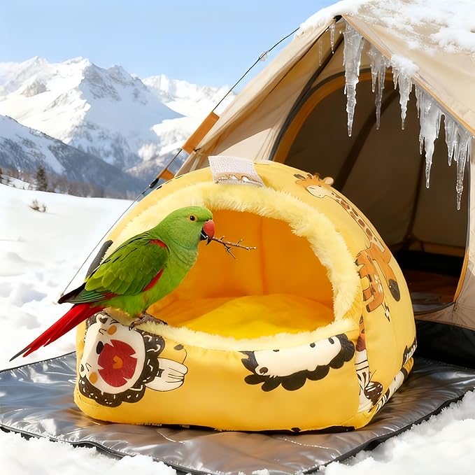 Warm Bird Nest House Plush Birds Hut Bed Hanging Hammock Sleeping Bed Bird Snuggle Cave Hanging Tent for Parrot Parakeet Cockatiel Conure African Grey Macaw-Lion