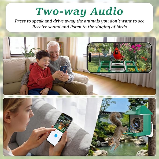 Bird Feeder with Camera,2K Live View,WiFi Smart Bird House with Cam Solar Powered for Outdoor,Night Vision,AI Identify,Auto Record Video,Real-Time App Alerts,Birdwatching Gifts for Family,Birds Lover