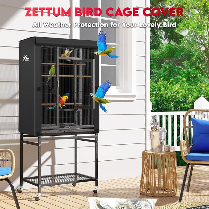 Zettum Bird Cage Cover - 600D Bird Cage Covers for Night Heavy Duty & Waterproof, Fade-Resistant Pet Bird Cage Cover Accessory for Parakeet, Parrot, Cockatiel and More Finches - 38 x 24 x 48 Inch