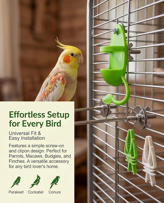 8Pcs Bird Foraging Feeding Kit with Stainless Steel Veggie Fruit Skewers, Plastic Food Clips & Cuttlebone Holders, Hanging Cage Feeder Tools for Parrots Macaws Parakeets Cockatiels Budgies Finches