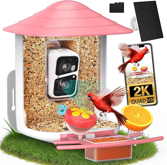 birdsnap® TUC Bird Feeder with Camera 2K HD Live with 32GB Card Auto Detect & Notify AI Identify Camera Birds Feeders Solar Powered Wireless Outdoors Backyard Gift for Mom Dad Birds Lover, 2.4G WiFi