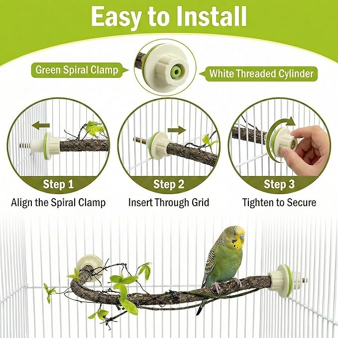 Large Natural Bird Perch for Cage, Bendable Tree Branch Parrot Perch Stand with Leaf Design, Bird Cage Accessories for Macaw, African Grey Parrot, Cockatiel, Cockatoo (Large)