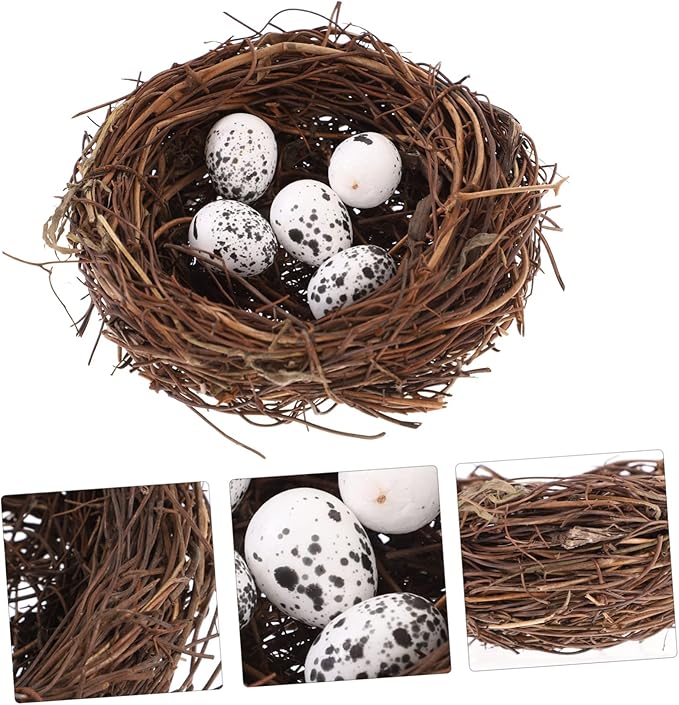 Amosfun 24pcs Easter Simulation Bird Nest with Eggs Artificial Nest Natural Bird Easter Egg Ornament for Decor