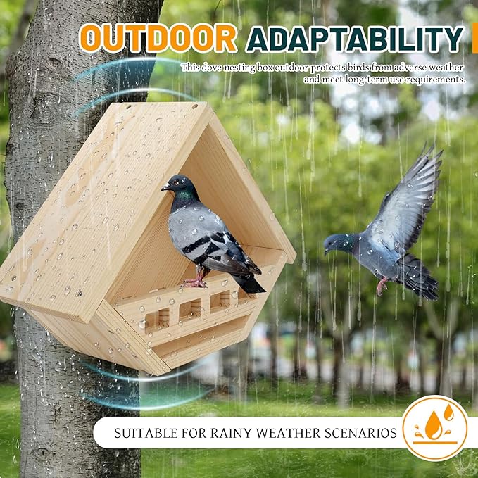 Dove Nesting Box, Wood Dove Bird House, Waterproof Bird Houses for Outside, Pigeon Nest Fits for Small to Medium-Sized Birds, Safe Backyard Birding Supplies, Garden Decor (Natural)