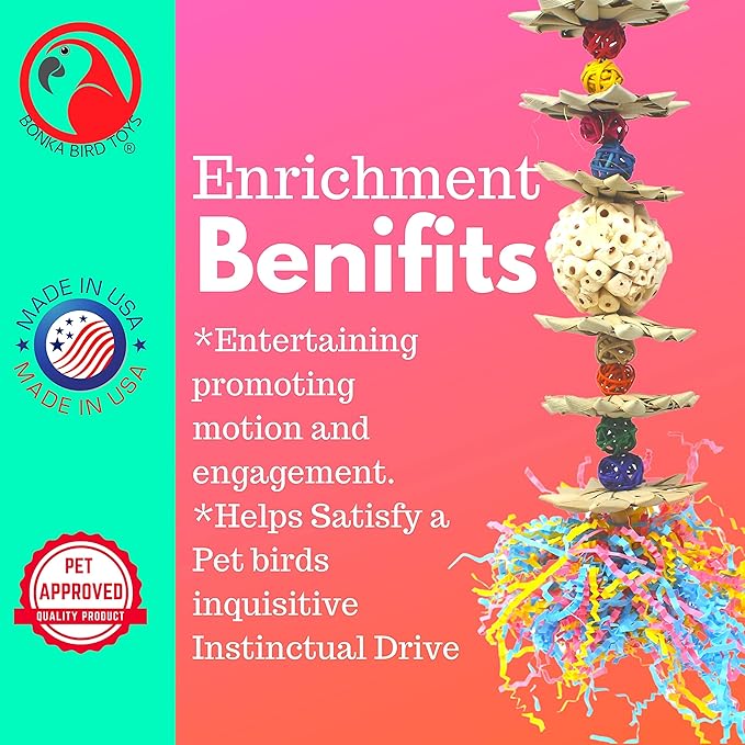 Bonka Bird Toys 3612 Sola Tower Vine Palm Sola Shred Paper Natural Hanging Beak Feet Parrot Cage Toy Conure Quaker Caique and Similar Breeds