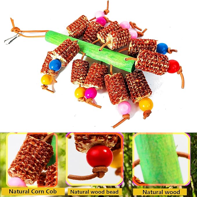 Bird Chew Toys for Parrots - Safe Durable Natural Corn Cob Chewing Toy for Cockatiels, Conures, Lovebirds, Macaws, African Grey & Cockatoos | Hanging Aviary Enrichment for Small/Medium Birds