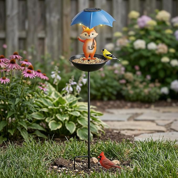 Topadorn Solar Bird Feeder with Pole – Outdoor Standing Bird Feeder with LED Light for Garden & Yard