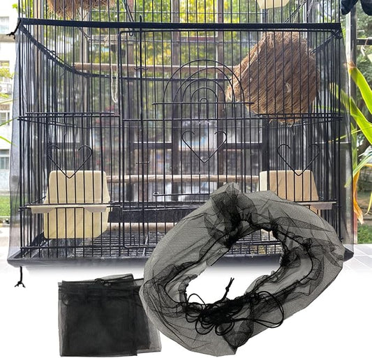 Garden Bird Cage Cover, Parrot Seed Catcher Seeds Guard Mesh Net with Ajustable Buckle for Round Square Square Cages, 1 pcs