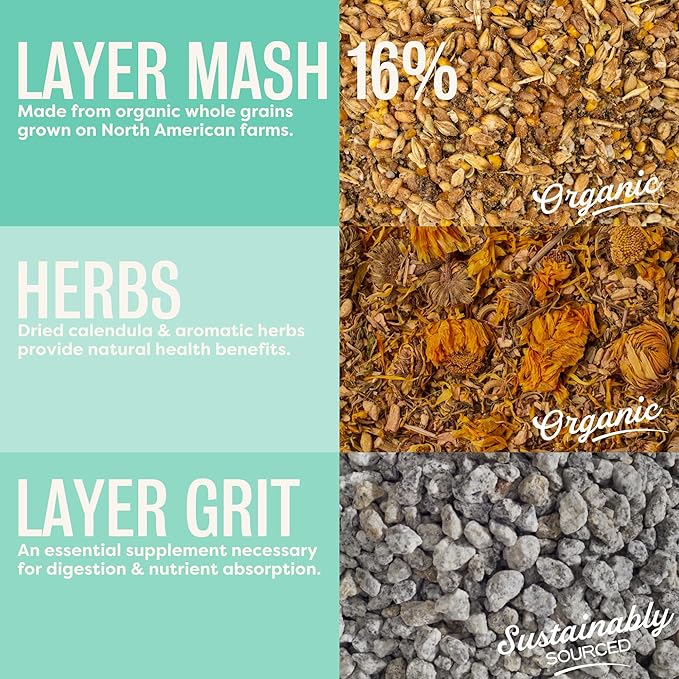 Scratch and Peck Feeds You are What Your Animals EAT Naturally Free Organic Herbs, Layer Grit, Feed for Chickens Ducks - Non-GMO Project Verified, Soy Corn