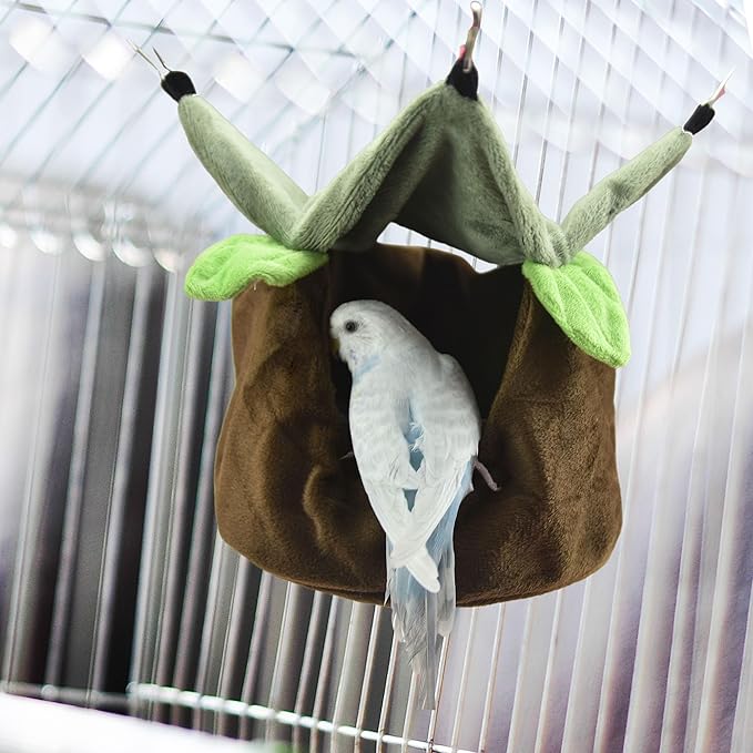 FLAdorepet Two Layers Bird Parrot Bed Nest Snuggle Hammock for Parakeet Lovebird Cockatoos,Warm Sugar Glider Ferret Bed Plush Hideout House for Guinea Pig Hamster (Brown)