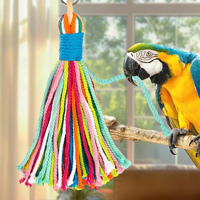 Bird Toys for Parrots, Colorful Cotton Rope Chew Toys for Large Birds, Natural Hanging Bird Cage Toys for Cockatiels, Macaws, Medium Large Birds for Playing & Preening (2)