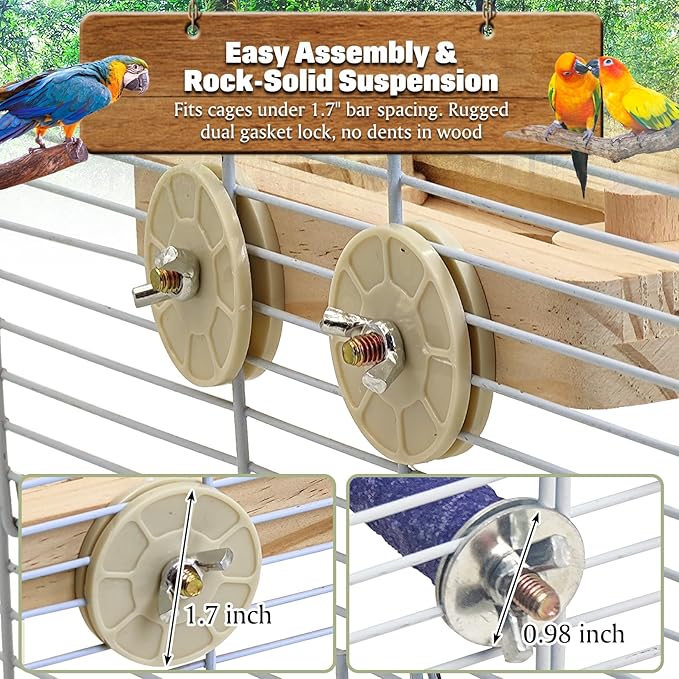 BNOSDM Wooden Bird Foraging Toys with Paw Grinding Sticks, Natural Wood Enrichment Puzzle Toys for Training & Chewing Stand Platform Feeder Cage Accessoriesfor Parrots, Parakeets, Cockatiels, Conures