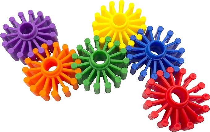1000 Foot Gear Pk6 - Brightly Colored Durable Plastic Foot Toy Pieces, Lots of Smooth Gear Spokes, Interlocks on Side and Center, Great for Small to Medium Size Pet Birds