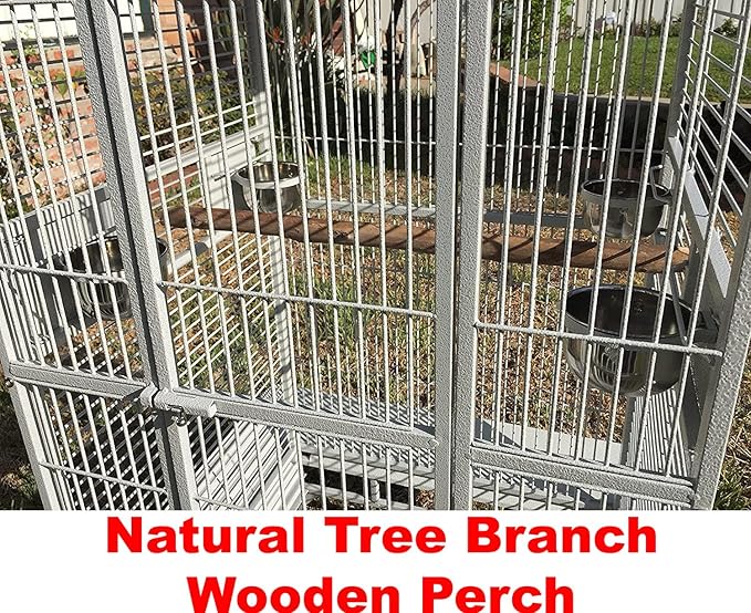 Extra Large Castle PlayTop Parrot Cage 32" W x 23" L x 66" H for Large Size Macaws Cockatoos African Grey Amazon (White Vein)