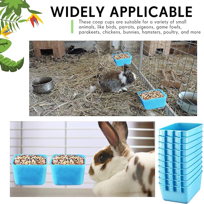 Maxdot 50 Pcs Cage Cups Chicken Feeder Cups 16 oz Hanging Bird Food Water Bowl Bunny Cage Feeding Dish for Pet Parrot Rooster Parakeet Gamefowl Poultry Pigeon (Sky Blue)