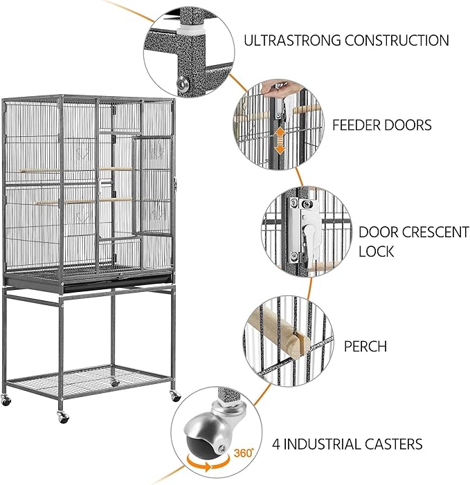 Topeakmart 53.7-inch Bird Cage with Stand Wrought Iron Construction Bird Cage for Parrots Cockatiels Conures Parakeets Budgies Finches Birdcage