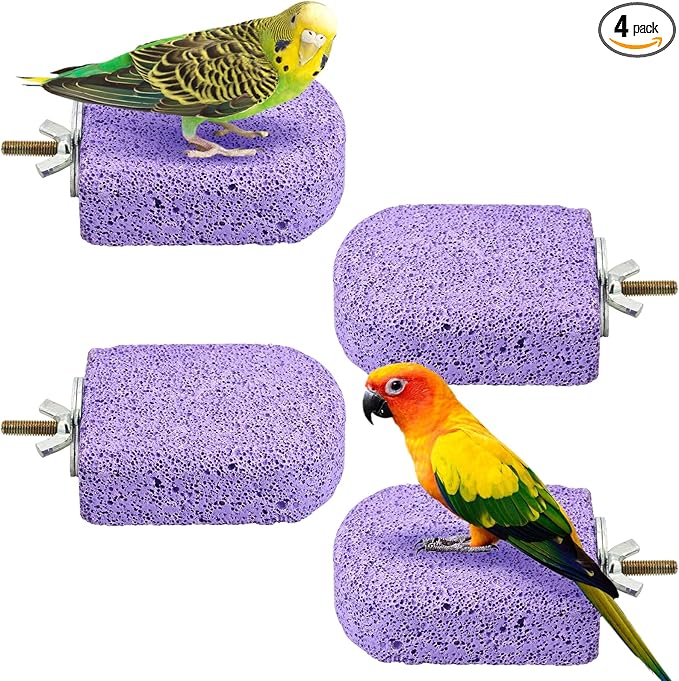 BNOSDM 4 Pcs Bird Beak Grinding Stone Chew Toy Parrot Calcium Perch Bird Stand Platform Parakeet Cage Accessories for Budgies, Cockatiels, Conures, Lovebirds, Finch (Purple)