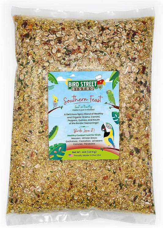 Parrot Parakeet Cockatiel Food - Bird Food - Cooks in 3-15 min with Natural Grains - Legumes - Non-GMO Fruits, Vegetables, & Health Orientated Spices (4.00 Pound (Pack of 1), Southern Feast)