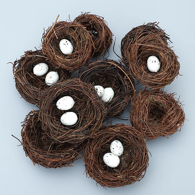 ONEST 30 Pieces Small Faux Bird Nest with Eggs Artificial Rattan Birds Nest for Easter Wedding Home Party Christmas Tree Decoration