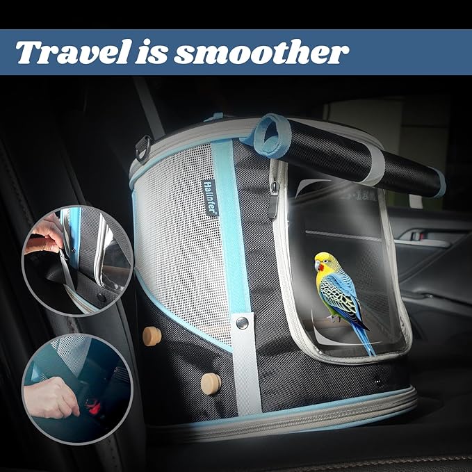 Small to Medium Bird Travel Carrier Cage, Portable Parrot Parakeet Cockatile Conure Transport Cage with Clear Window and Fabric Shade, Round Carry Bird Bag