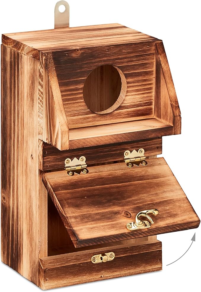 Cleaning Flap Bird Nesting Box with Burnt Effect for Outdoors