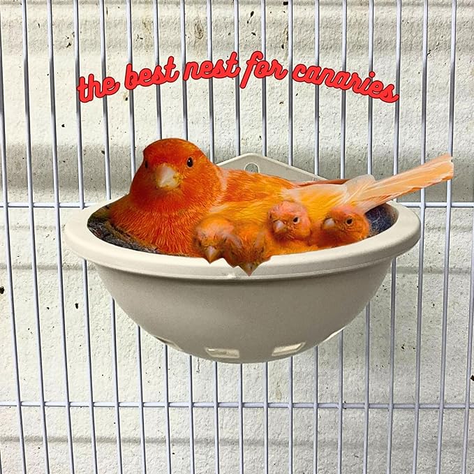 Plastic Bird Nests with Bird Nesting Pad - Round Bird Nest for Cage, Bird Nest House Mounted Inside Cage, Plastic Canary Nest Perch, Goldfinches, Finches and Exotic Birds Pack of 3