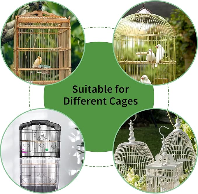 Daoeny 2Pcs Bird Cage Cover, Adjustable Soft Airy Nylon Mesh Parrot Net, Universal Feather Seed Catcher, Birdcage Cover Skirt Sheer Guard for Round Square Bird Cages (White +Black)