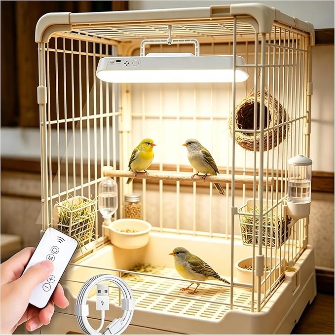 Bird Cage Light, Stepless Dimming 3 Color Temperatures, Rechargeable & Plug-in, Magnetic Base Timed Off, for Parrot Rabbit Dog Cat Pet Cage
