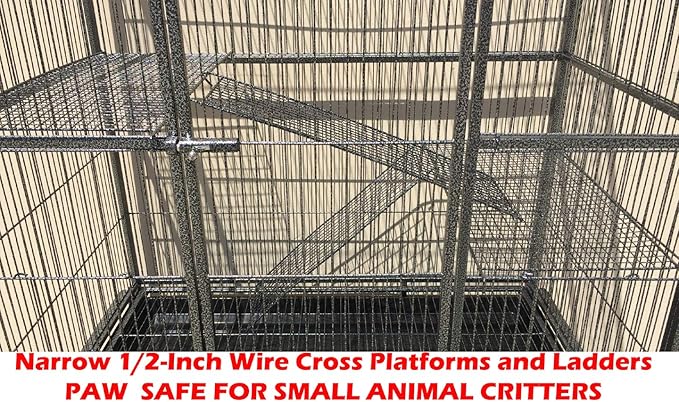 Mcage Extra Large Wrought Iron Double Cage with Center Slide Out Divider 3-Levels Ferret Chinchilla Sugar Glider Cage with Removable Rolling Stand