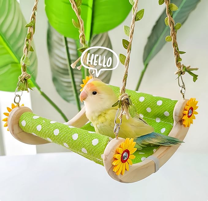 Bird Nest for Cage Parakeets Sleeping Bed Hanging Bird Hammock Parrot Bed Nest Wooden Perch Stand Swing for Conure, Budgie, Lovebird, Finch, Small Pets-Curving Perch