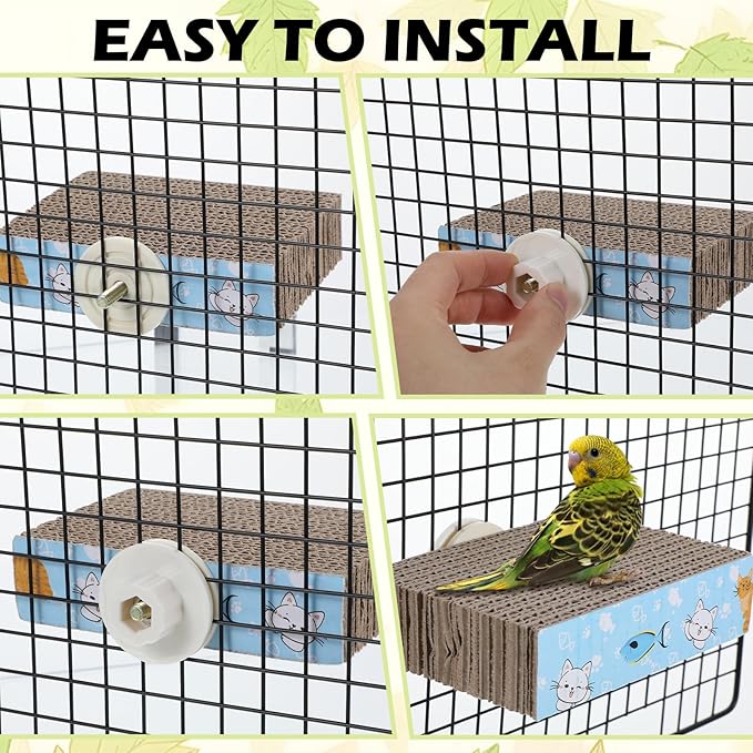 COMNICO 2 PCS Bird Chew Toy Parrot Cage Perch Cardboard Platform Bird Paw Grinding Stand for Cage Birds Resting Platform Stand Parrot Playground Exercise Toys ParakeetsCage Accessories