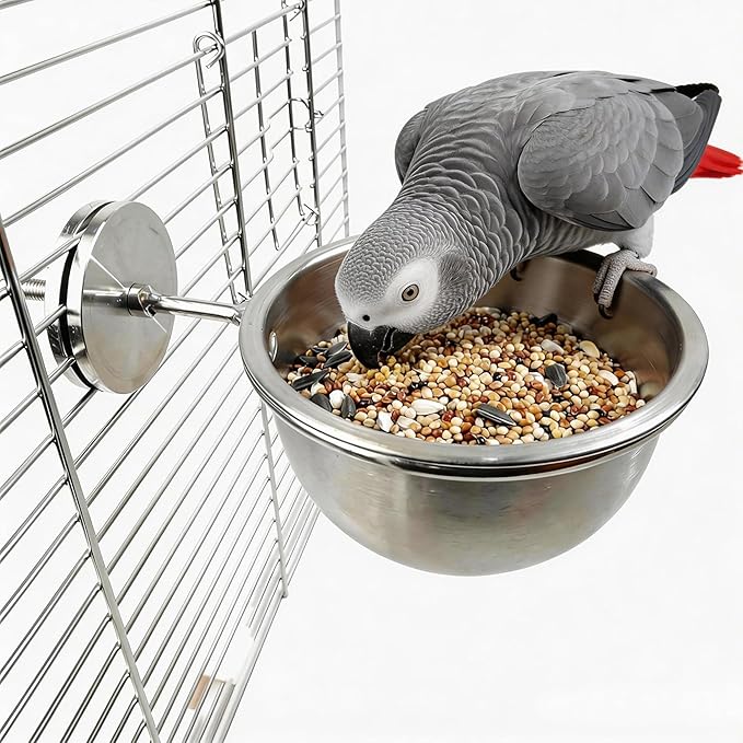 AOTU Anti-Snatch Stainless Steel Parrot Feeding Cups with Locking Buckle - Bird Food & Water Bowls, Essential Bird Cage Accessories for Cockatiel, Conure, Budgie, Macaw Gray Parrot & Small Pets (S)
