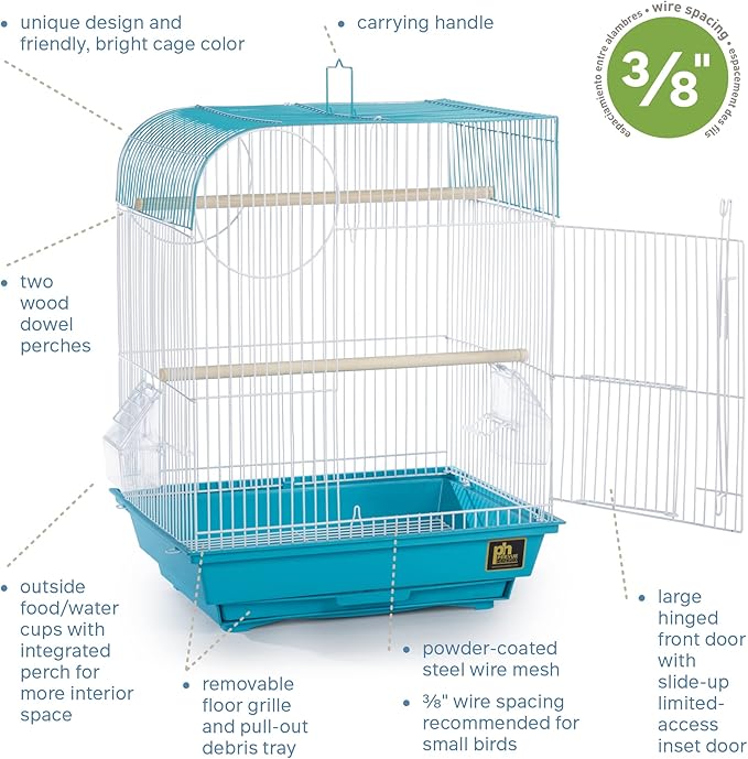 Prevue Pet Products South Beach Flat Top Bird Cage - Ideal for Finches, Canaries, Budgies, and Similarly Sized Birds, Minimal Assembly, Made of Powder-Coated Steel Wire Mesh - Teal