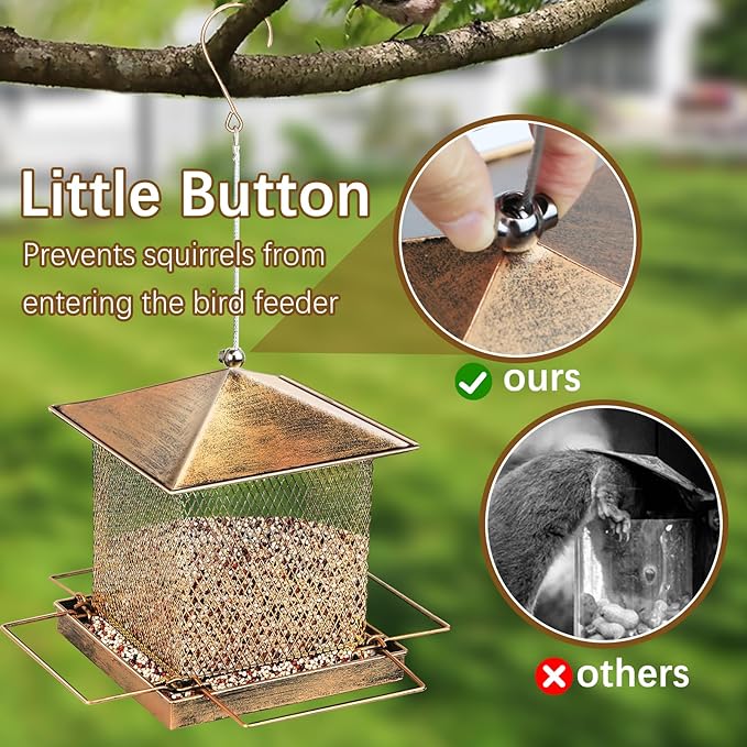 Bird Feeders for Outdoors Hanging - Large Capacity Heavy Duty Metal Squirrel Proof Wild Bird Feeders for Cardinal, Sparrow, Finch Etc in Backyard Garden