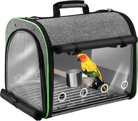 Bird Carrier Bag Bird Travel Cage Indestructible Stainless Steel Mesh, Bag with Stand for Parrot, Portable Bird Travel Bag, Pet Transparent Breathable Travel Cage