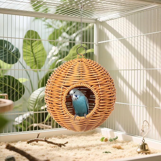 Bird Nest for Cage Hanging Small Bird Bed with Mat Washable Bird Hammock Hamster Toys Parakeet Nest Warm Bed House Cage Accessories for Parrot Finch Budgie Canary (Brown)