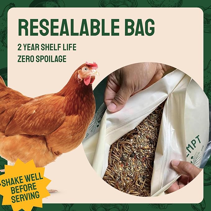 Hatortempt Spiced Bulk Dried Mealworms - 10 Lb Bag - Dried Mealworms for Chickens & Ducks - Chicken Food Coated with Chili Mix Digestion Supplement