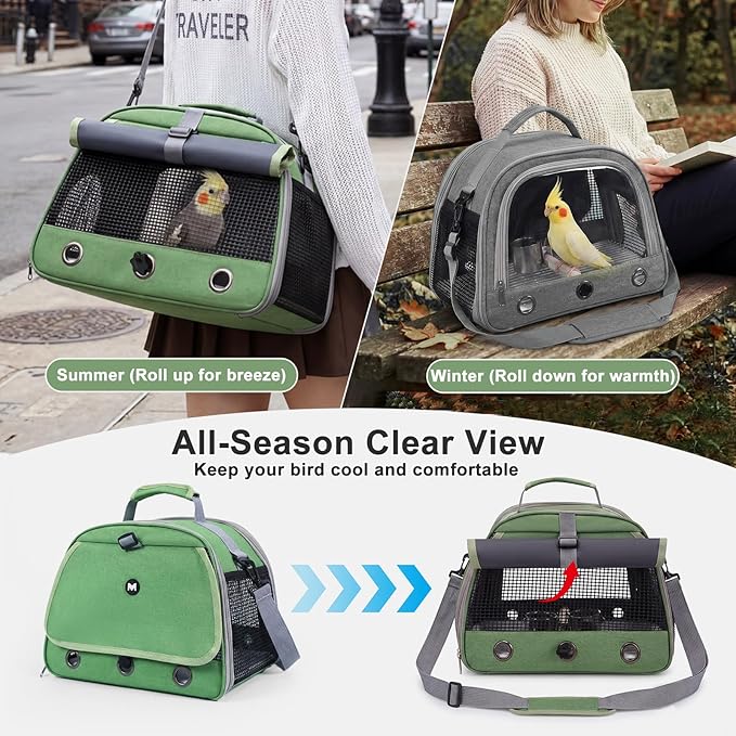 Bird Carrier, Lightweight Breathable Bird Backpack, Portable Wild Bird Carrier with Standing Perch for Parrot Travel Vet Visit (Grey)
