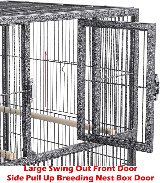 Sturdy Wrought Iron Combo 2-Stacker Center Divided Breeder Breeding Bird Flight Double Rolling Cage Side Nesting Box Doors for Aviaries Canaries Cockatiels Lovebirds Finches Budgies Small Parrots