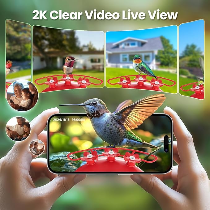 Soliom Hummingbird Feeder with Camera, Smart Feeder Camera with 2K Live View AI Identify, Leak Proof&Ant Moat&Bee Proof, Outdoor Pole/Hook Hanging, Ideal Gift for Family, 16 OZ Red