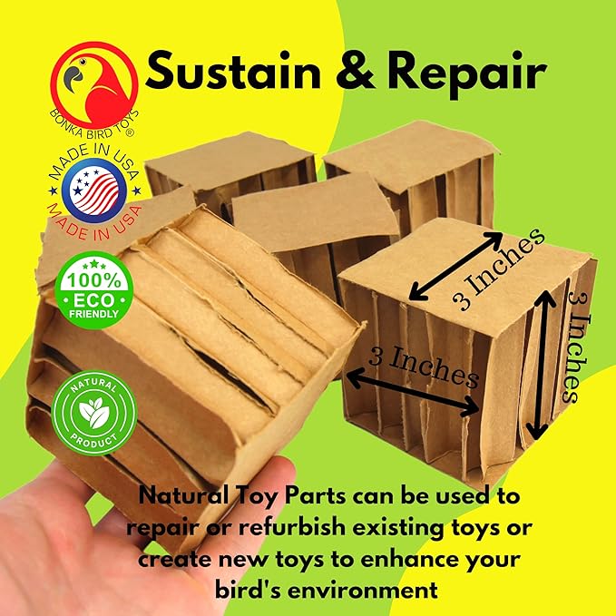 Bonka Bird Toys 2296 Pk6 3" Square Cardboard Cubes Parrot Chew Foot Talon Cage Toy, Conure, Amazon, African Grey, and Similar