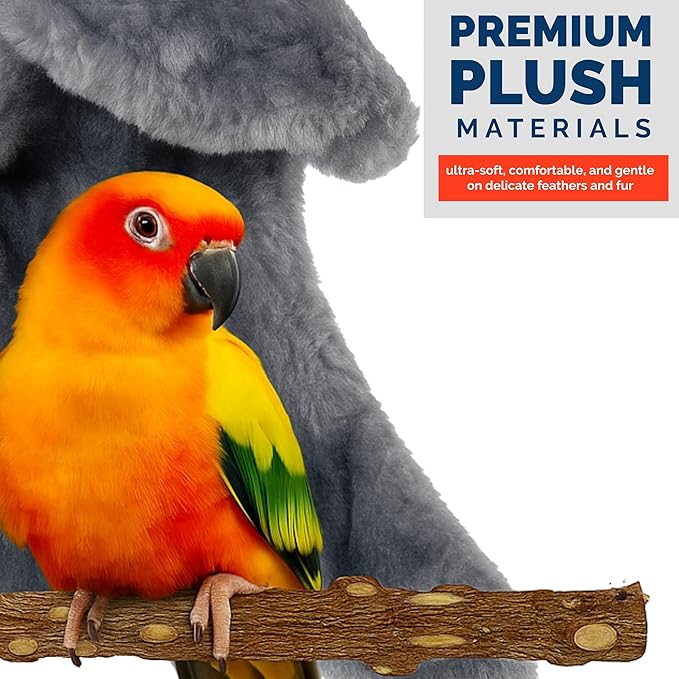 Bird Corner Fleece Blanket – Soft Cozy Cage Liner for Parrots, Conures, Cockatiels & Small Birds – 6-Inch Gray Hammock Snuggle Hut – Winter Warm Bird Cage Accessory (Large)