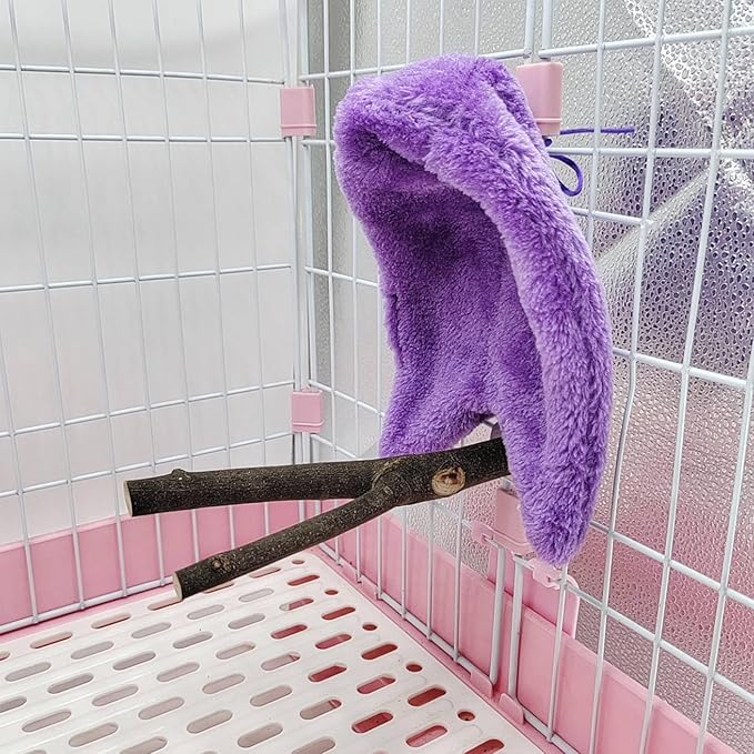 Pssopp Bird Blanket for Cage, Soft and Comfortable Material Warm Cozy Snuggle Hut Cuddle Nest Hanging Toy for Gray Parrot Eclectus Cockatoo (Purple)