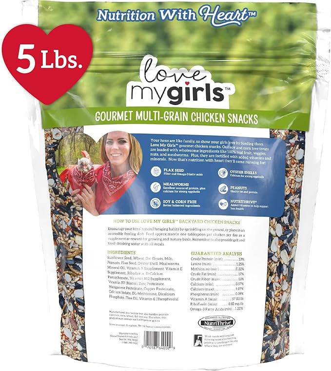 Love My Girls: Chicken Snacks - Flax & Worms - 5lb Bag - Global Harvest, Gourmet Multi-Grain Treats, Corn-Free, Nutritious & Protein Rich Mealworms