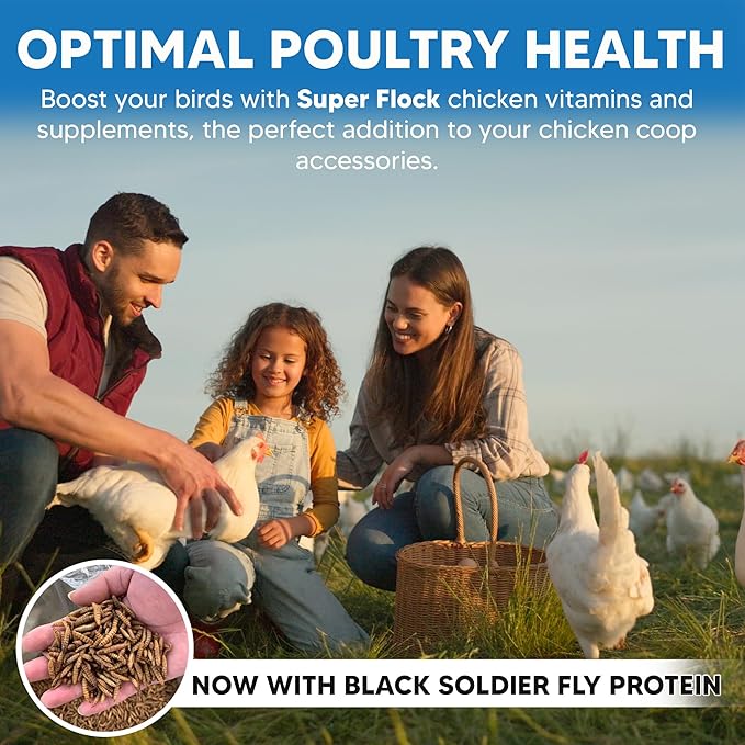 Super Flock Pro Boost Probiotic - Probiotics, Vitamins, Minerals and Electrolytes for Chickens | Chicken Vitamins and Supplements for All Poultry + 1lb