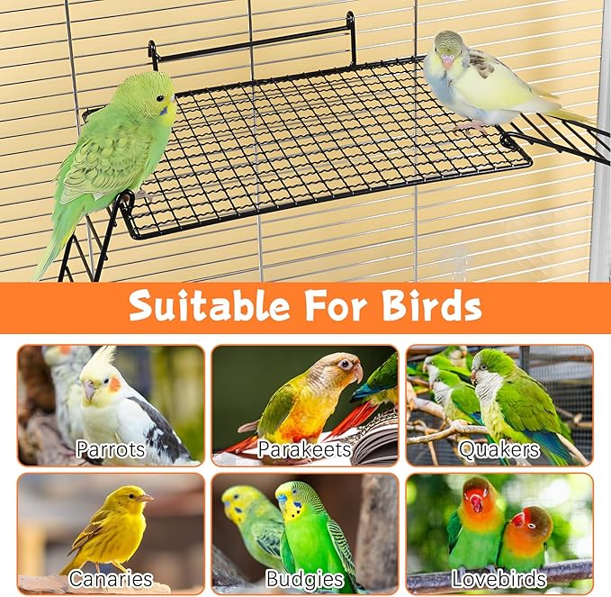 BNOSDM 4 PCS Bird Perches Platform, Stainless Steel Grid Platform for Parakeet Parrot Stand with Climbing Ladder Bird Cage Accessories for Small to Large Birds (Black)