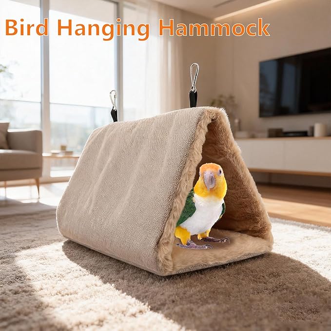 Litewoo Winter Warm Bird Nest House Hanging Hammock Shed Hut Cotton Parrot Sleeping Bed Plush Double Access Birds Hut Hideaway Tent for Parrot Parakeet Cockatiel Cockatoo Budgie Lovebirds (L/Beige)