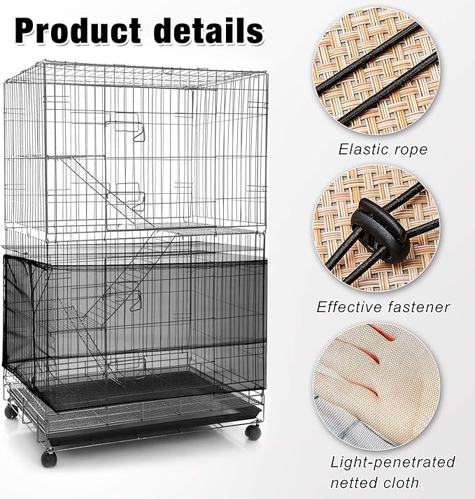 Shappy 2 Pieces Adjustable Bird Cage Seed Catcher Birdcage Cover Nylon Mesh Netting Soft Skirt Guard for Parrot Parakeet Macaw Round Square Cage(78 x 14.6 Inch in Circumference and Width,White, Black)