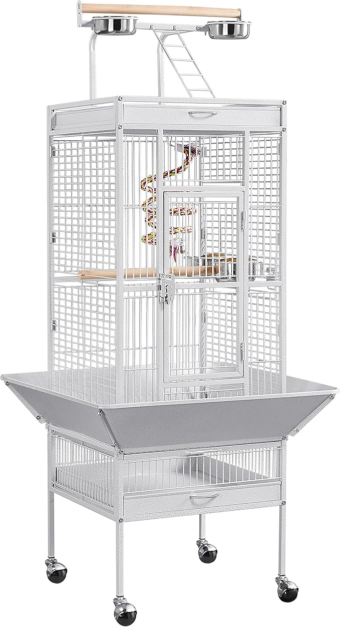 Topeakmart 61-inch Wrought Iron Selection Play Top Large Parrot Bird Cage, White